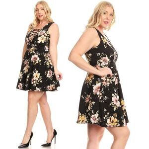 Floral A-Line Skater Spring Mini Dress Plus Size 1X Corset Feminine Cottagecore